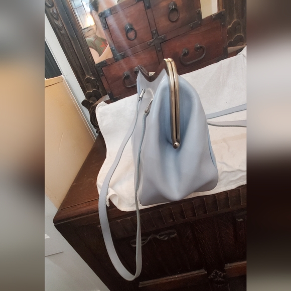 Chris Lancelot baby blue leather frame vintage purse - Picture 3 of 11